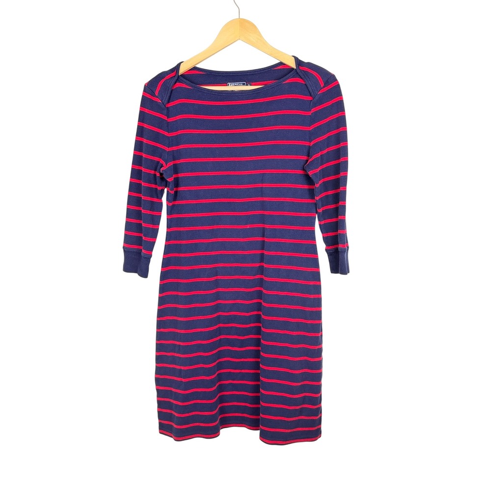 American Living Womens Striped Boat Neck Knit Cotton Dress M Nautical Preppy